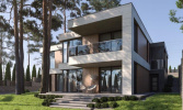 Neues modernes Haus in einem Pinienwald
