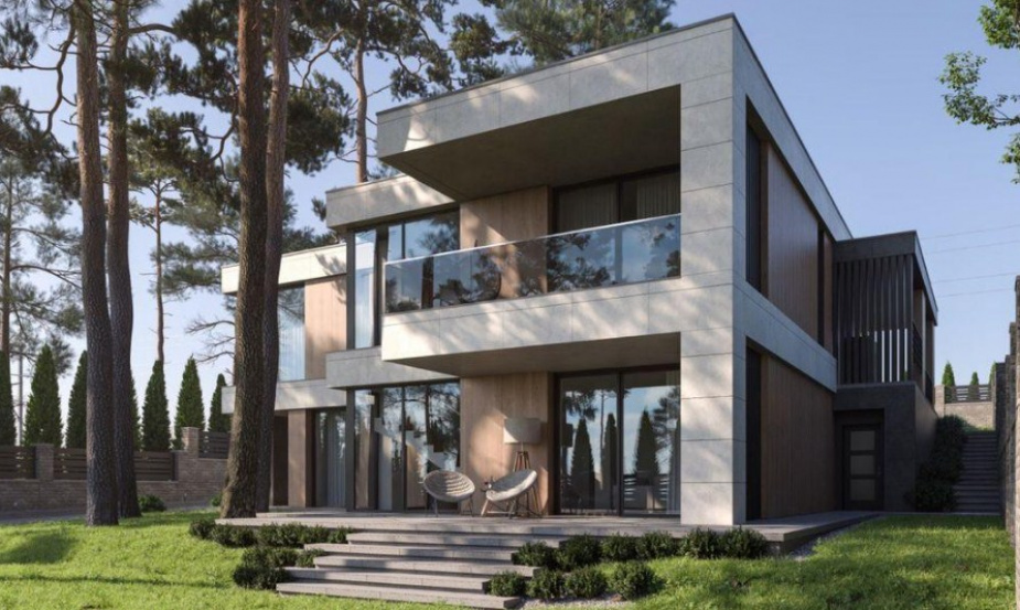 Neues modernes Haus in einem Pinienwald